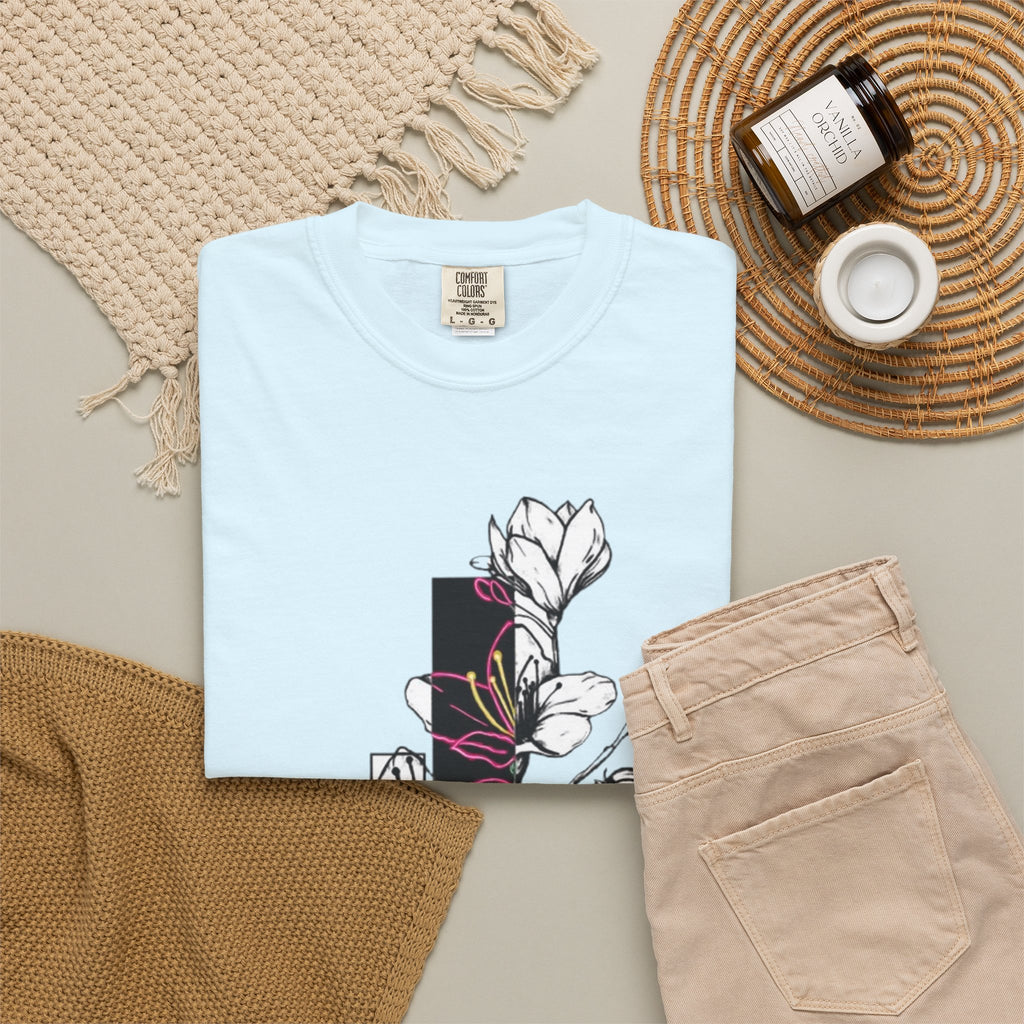 Floral Minimalist T-Shirt — Black Bar Magnolia Graphic