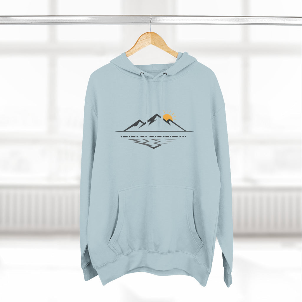 Mountain Sunrise Hoodie — Minimal Outdoor Graphic Pullover