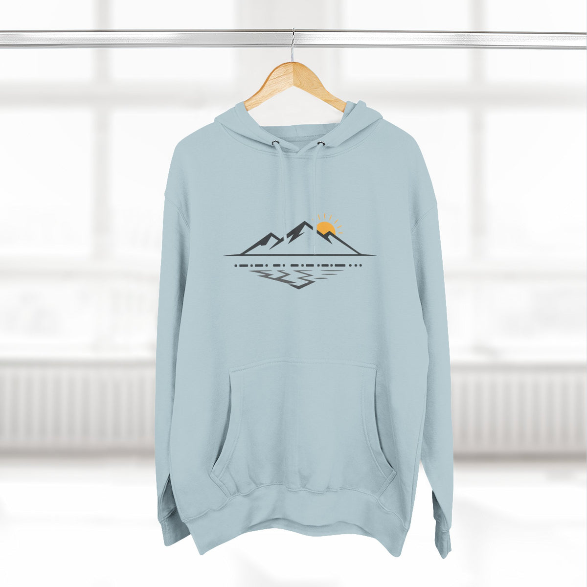 Mountain Sunrise Hoodie — Minimal Outdoor Graphic Pullover
