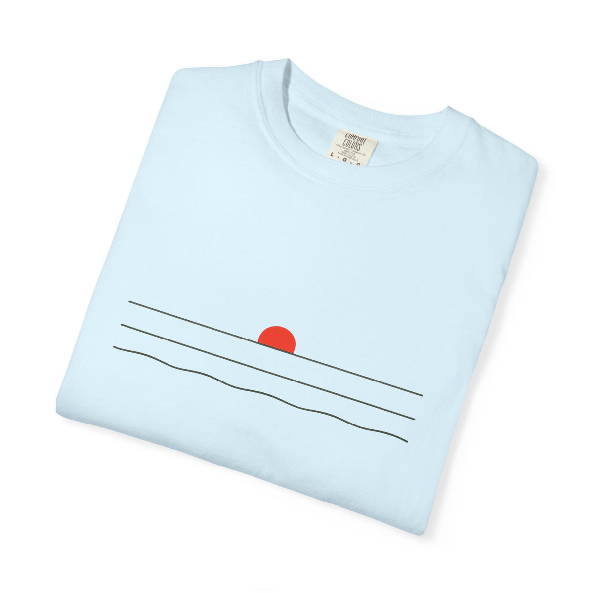 Sunset Minimalist T-Shirt — Red Sun Over Wavy Lines Tee
