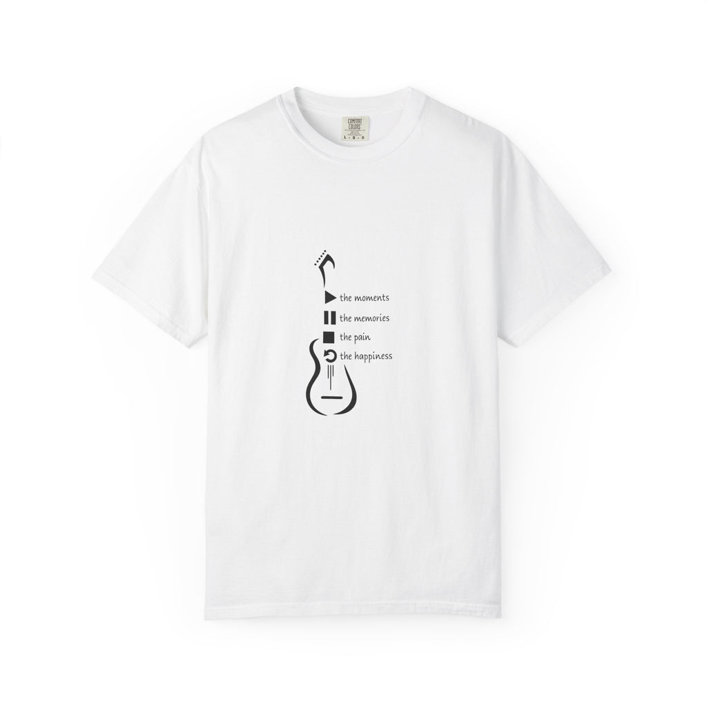 Guitar Silhouette Tee — "Our Moments, Our Memories, Our Music, Our Happiness"