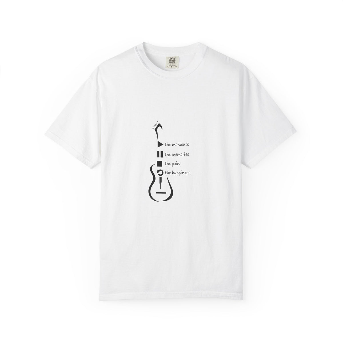 Guitar Silhouette Tee — "Our Moments, Our Memories, Our Music, Our Happiness"