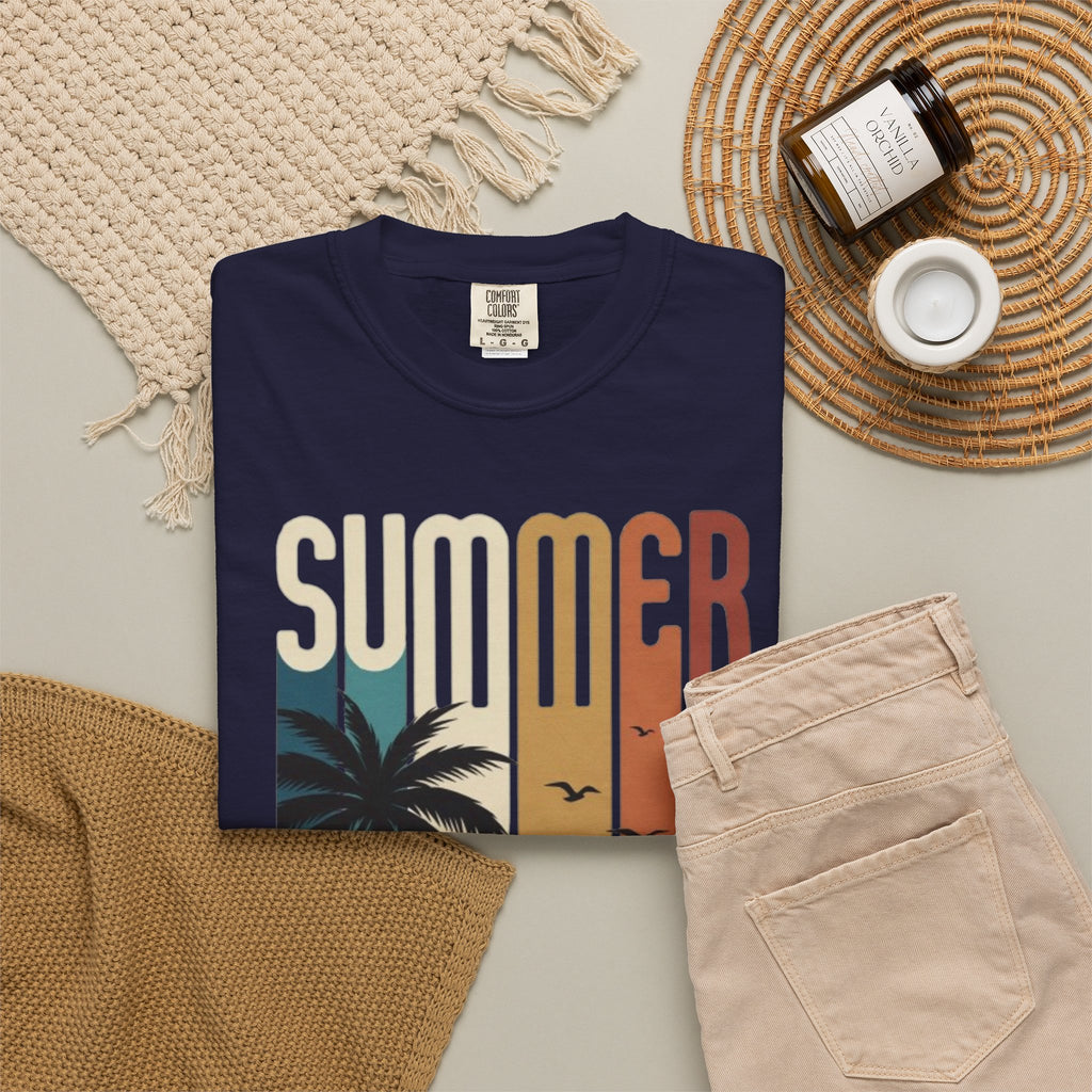 Summer Motorcycle Tee — Retro Palm Tree Beach Graphic T-Shirt