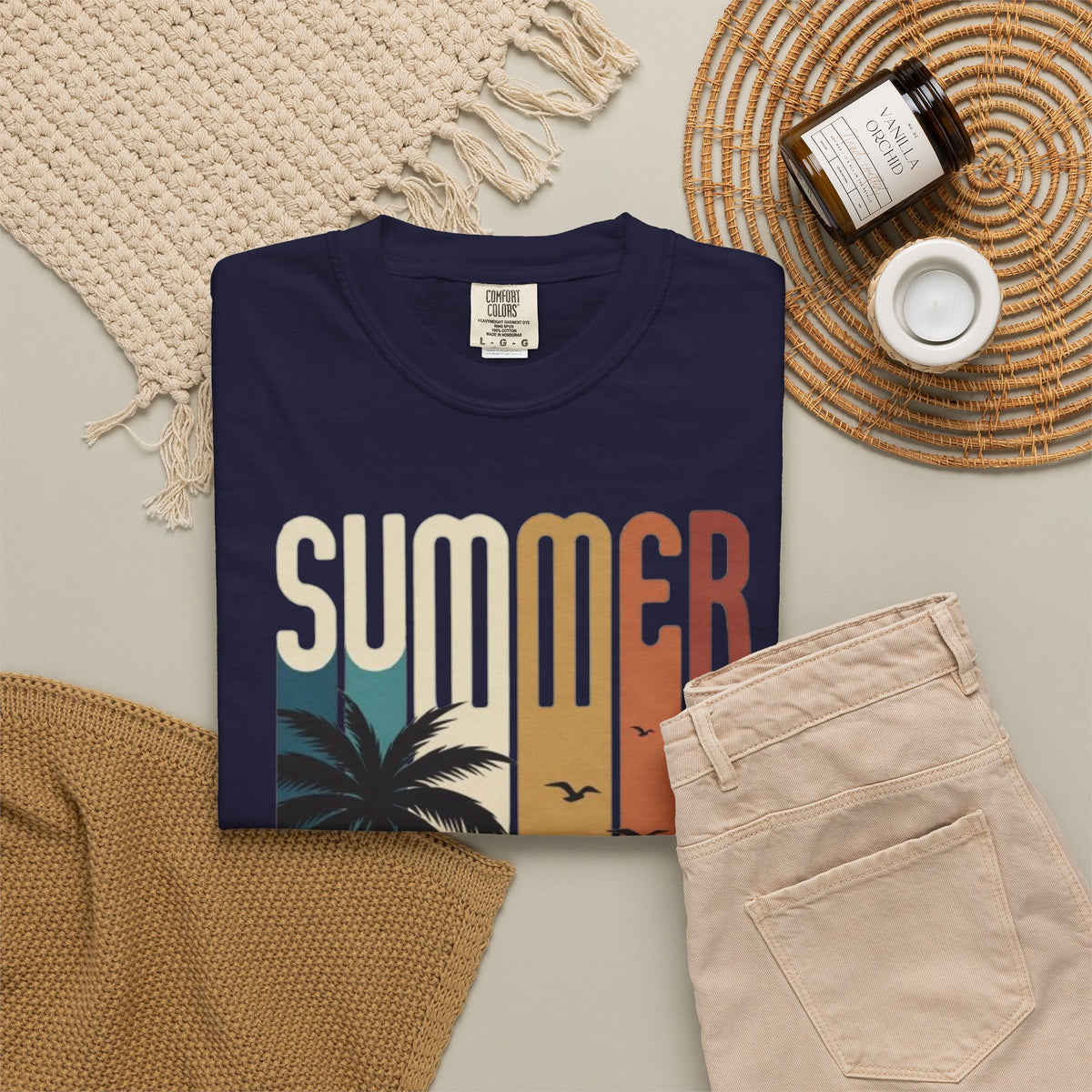 Summer Motorcycle Tee — Retro Palm Tree Beach Graphic T-Shirt