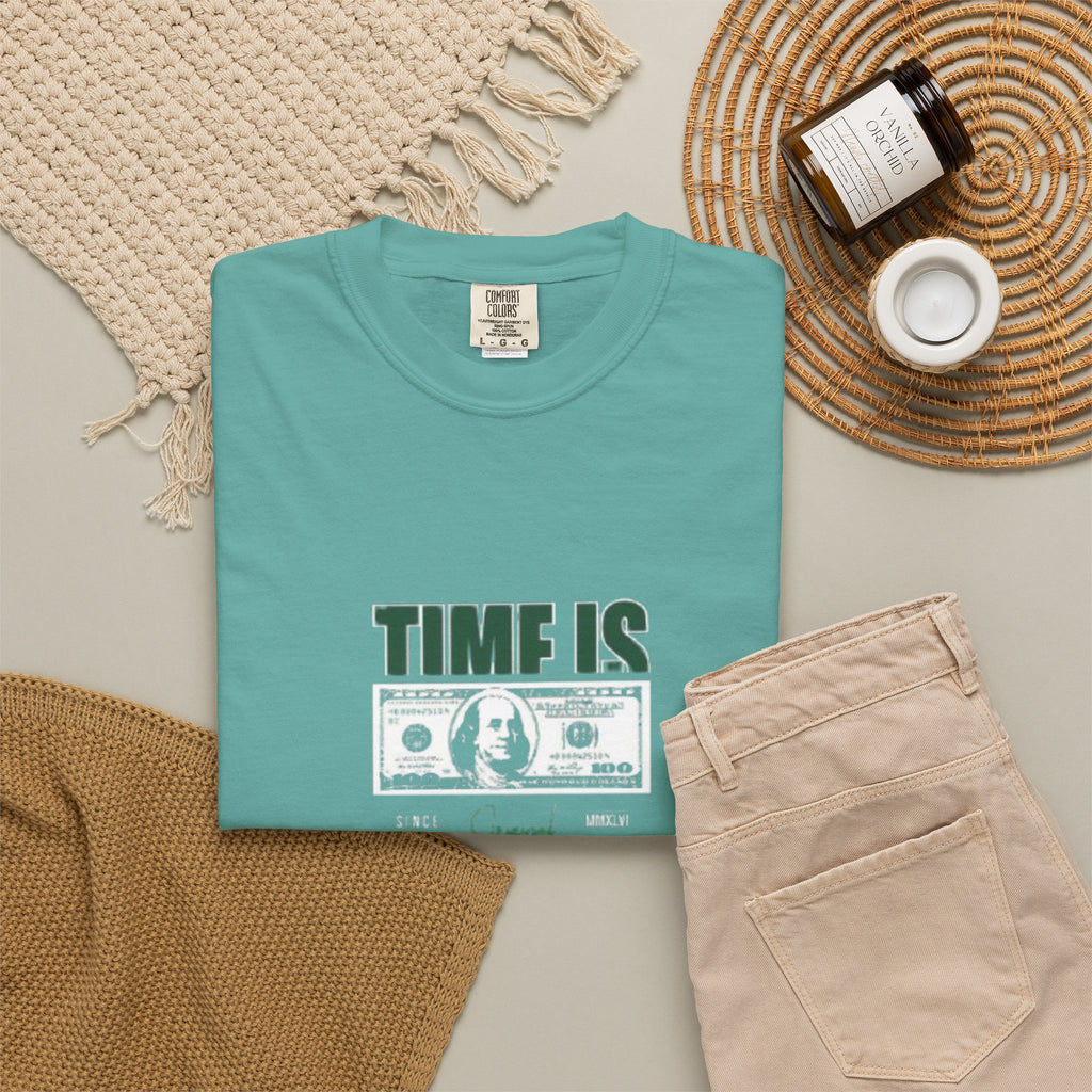 Money Vibe T-Shirt — "TIME IS" Graphic Dollar Bill Tee