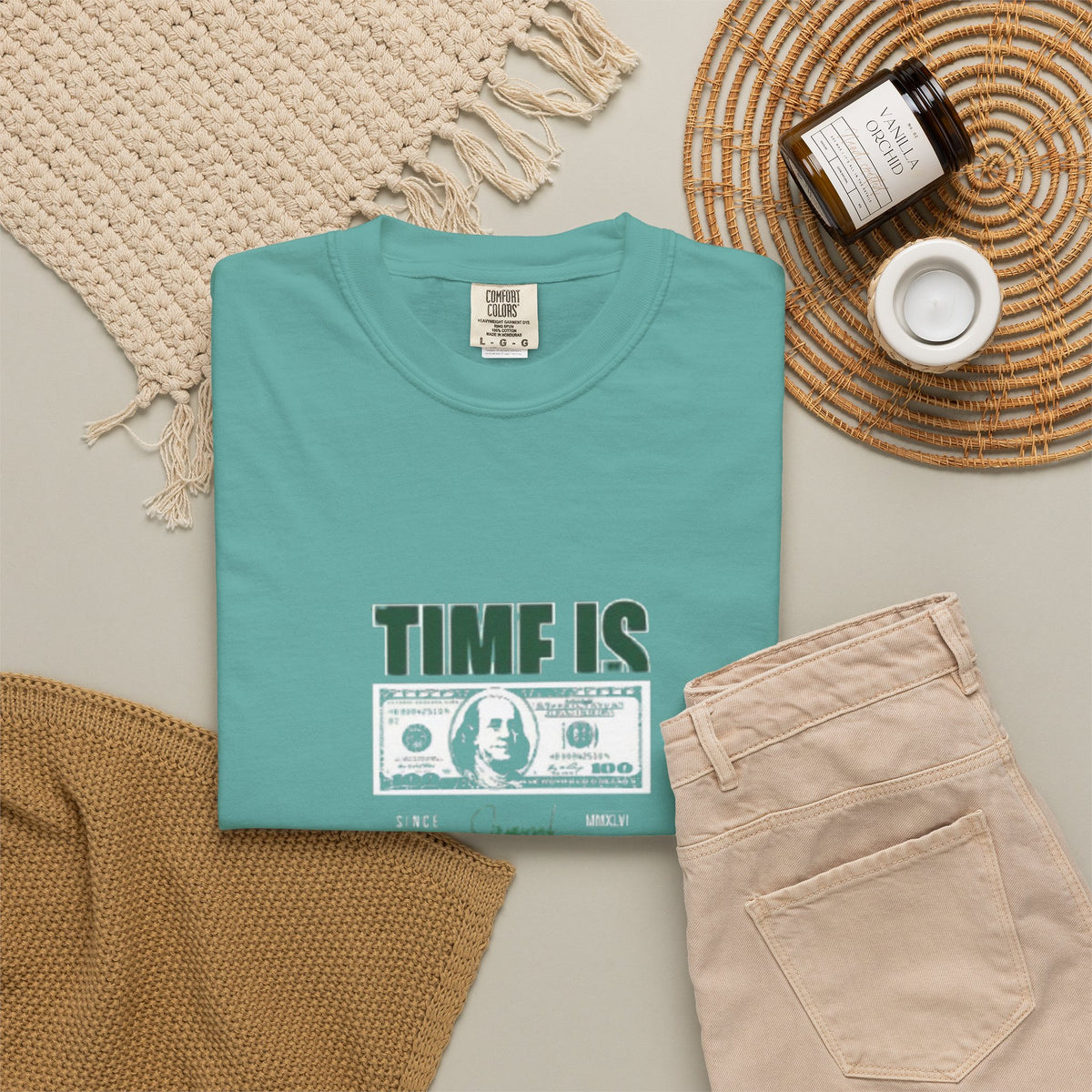 Money Vibe T-Shirt — "TIME IS" Graphic Dollar Bill Tee