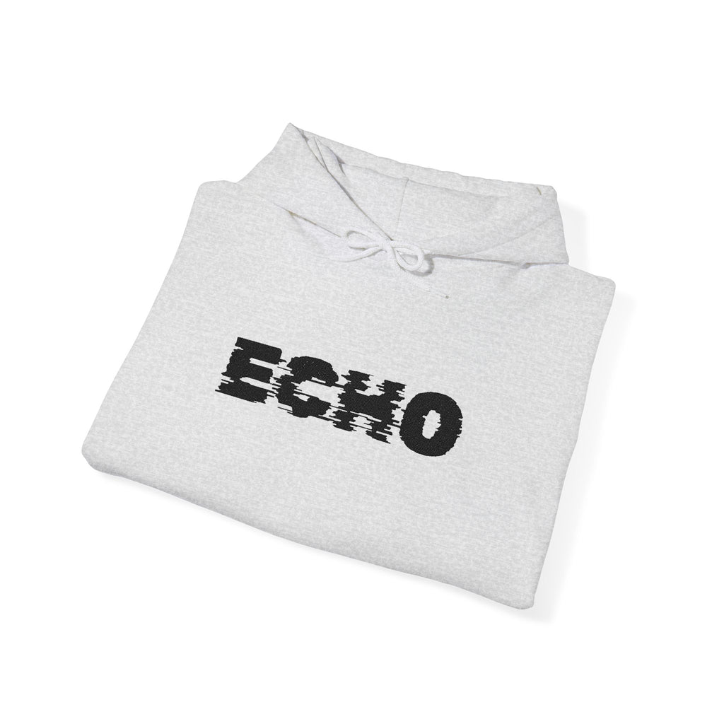 Echo Distressed Logo Hoodie — Retro Grunge Streetwear Pullover