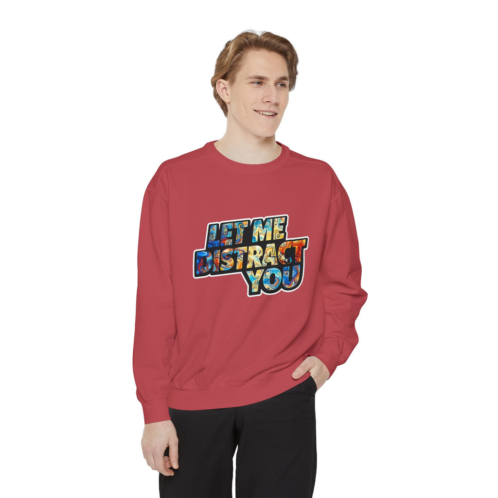 Let Me Distract You Sweatshirt — Colorful Retro Graphic Crewneck