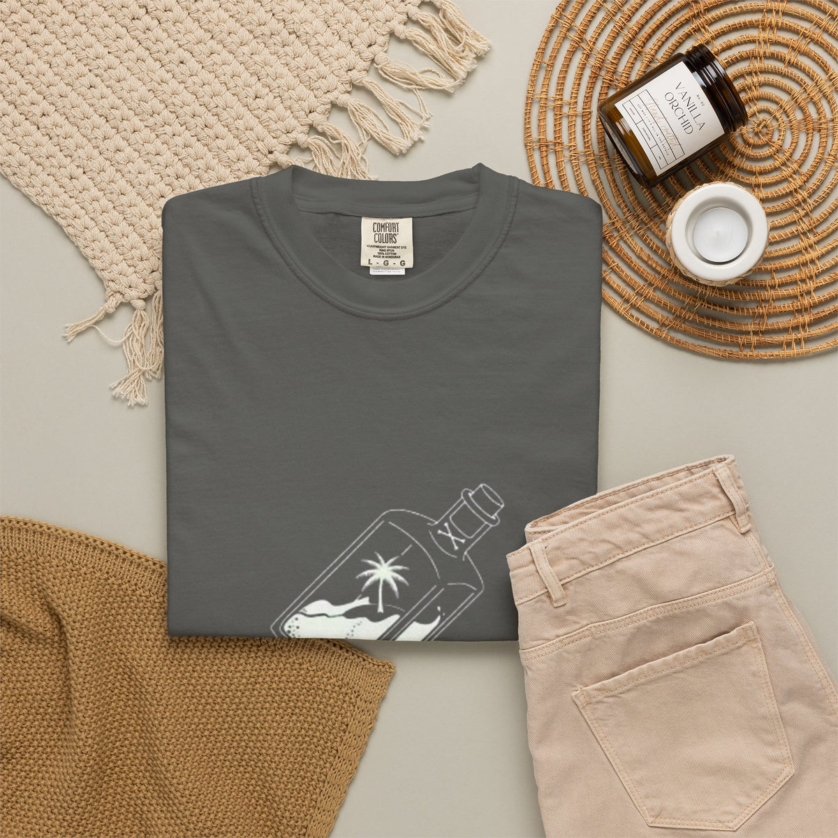 Pocket Island T‑Shirt — Minimal Bottle Isle Graphic Tee