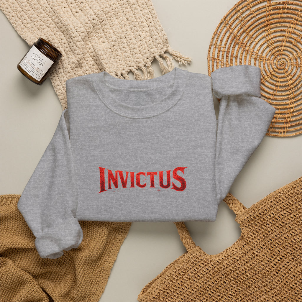 Invictus Crewneck Sweatshirt — Bold Red Script Pullover