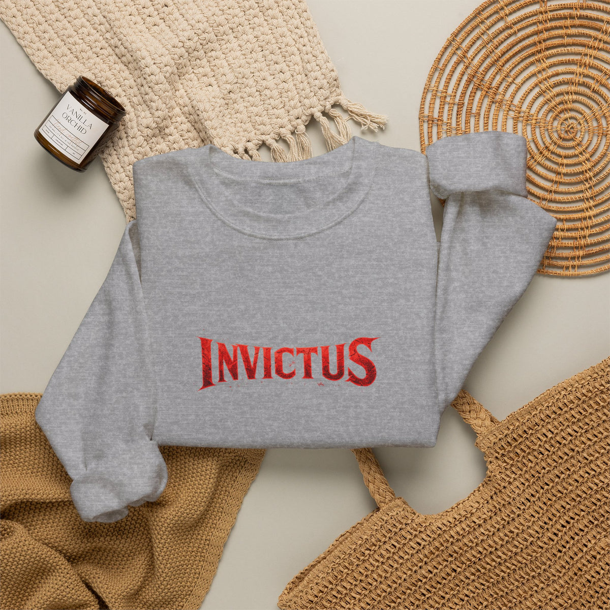 Invictus Crewneck Sweatshirt — Bold Red Script Pullover