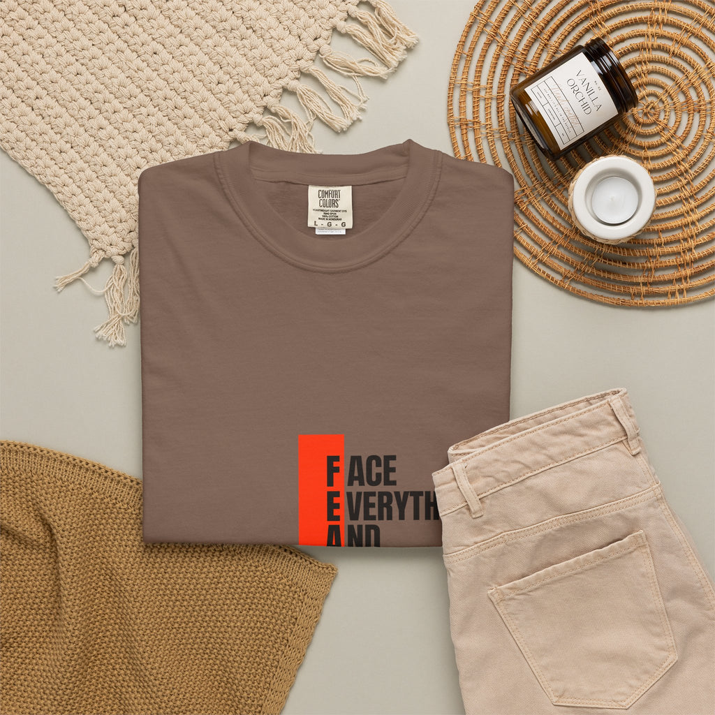 Motivational T-Shirt — "FEAR: Face Everything And Rise" Bold Red Accent