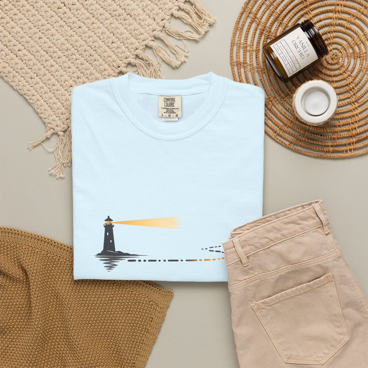 Lighthouse Sunset T-Shirt — Nautical Coastal Tee with Beacon Graphic