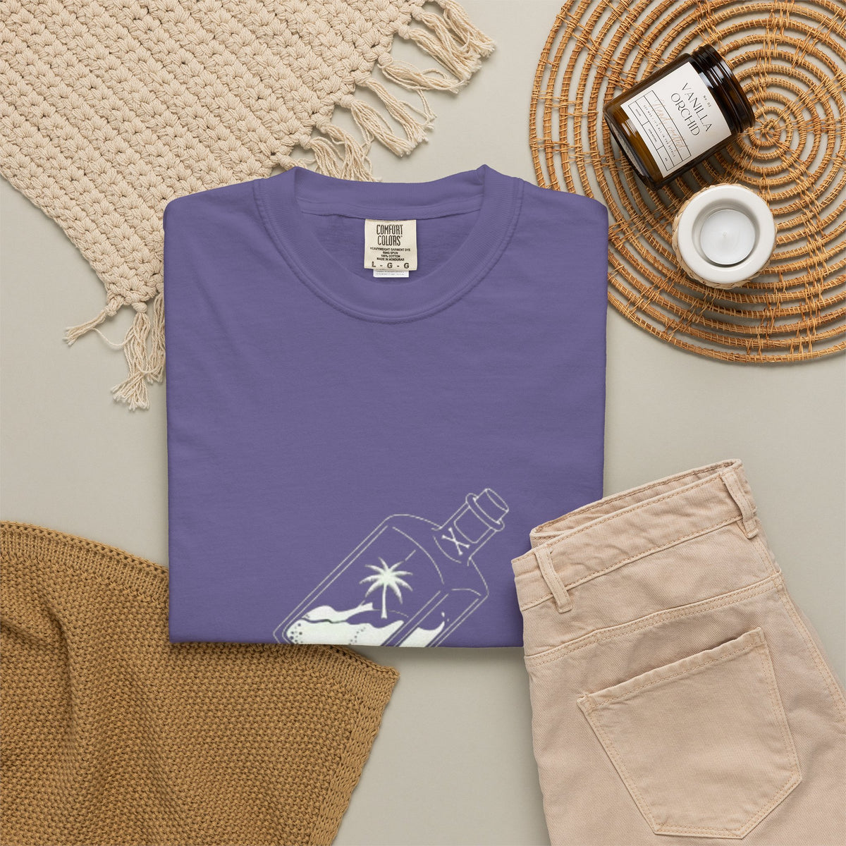 Pocket Island T‑Shirt — Minimal Bottle Isle Graphic Tee
