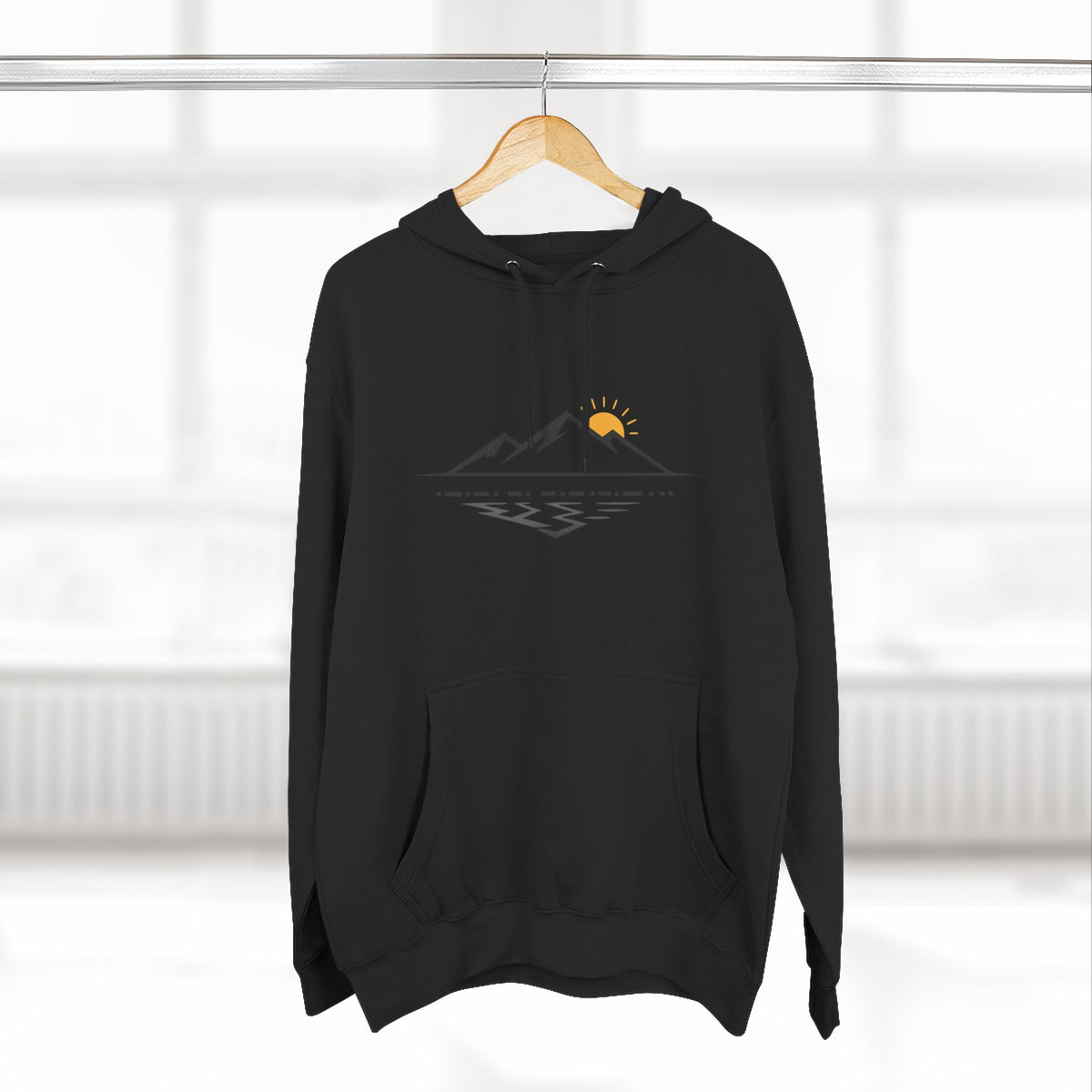 Mountain Sunrise Hoodie — Minimal Outdoor Graphic Pullover