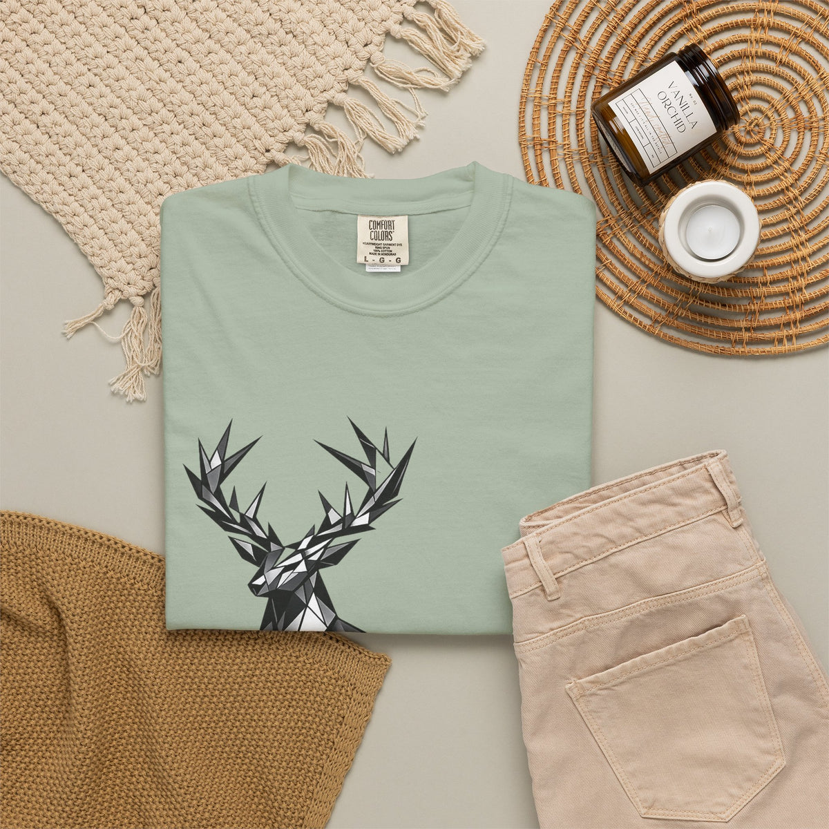 Geometric Stag T-Shirt — Black Polygon Deer Graphic Tee