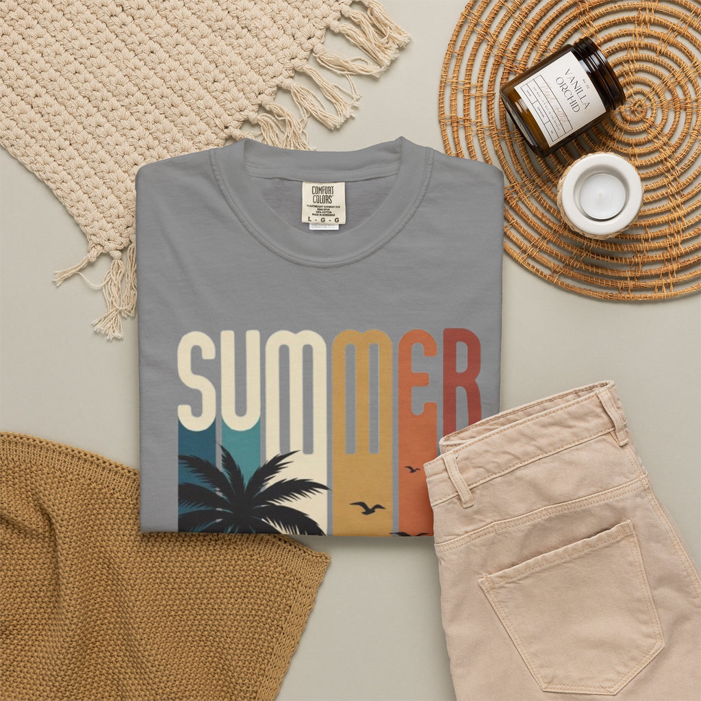 Summer Motorcycle Tee — Retro Palm Tree Beach Graphic T-Shirt