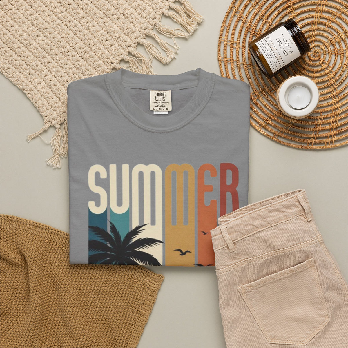 Summer Motorcycle Tee — Retro Palm Tree Beach Graphic T-Shirt