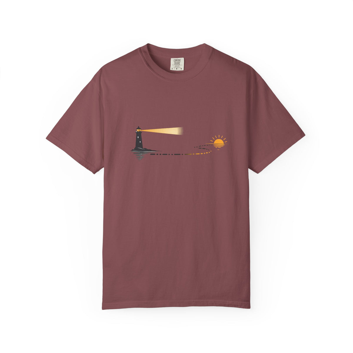 Lighthouse Sunset T-Shirt — Nautical Coastal Tee with Beacon Graphic