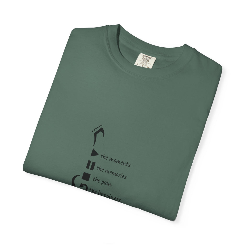 Guitar Silhouette Tee — "Our Moments, Our Memories, Our Music, Our Happiness"