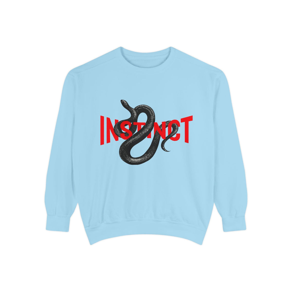 Instinct Snake Sweatshirt — Graphic Crewneck with Bold Red Text