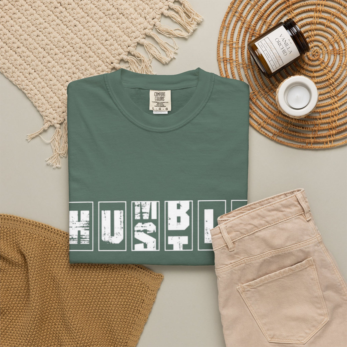 Hustle Block Letter T-Shirt — Vintage Graphic Tee with 'HUSTLE' Design