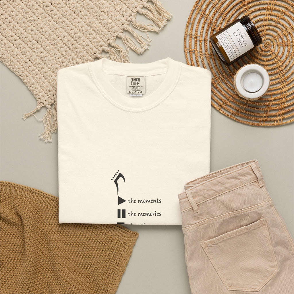 Guitar Silhouette Tee — "Our Moments, Our Memories, Our Music, Our Happiness"