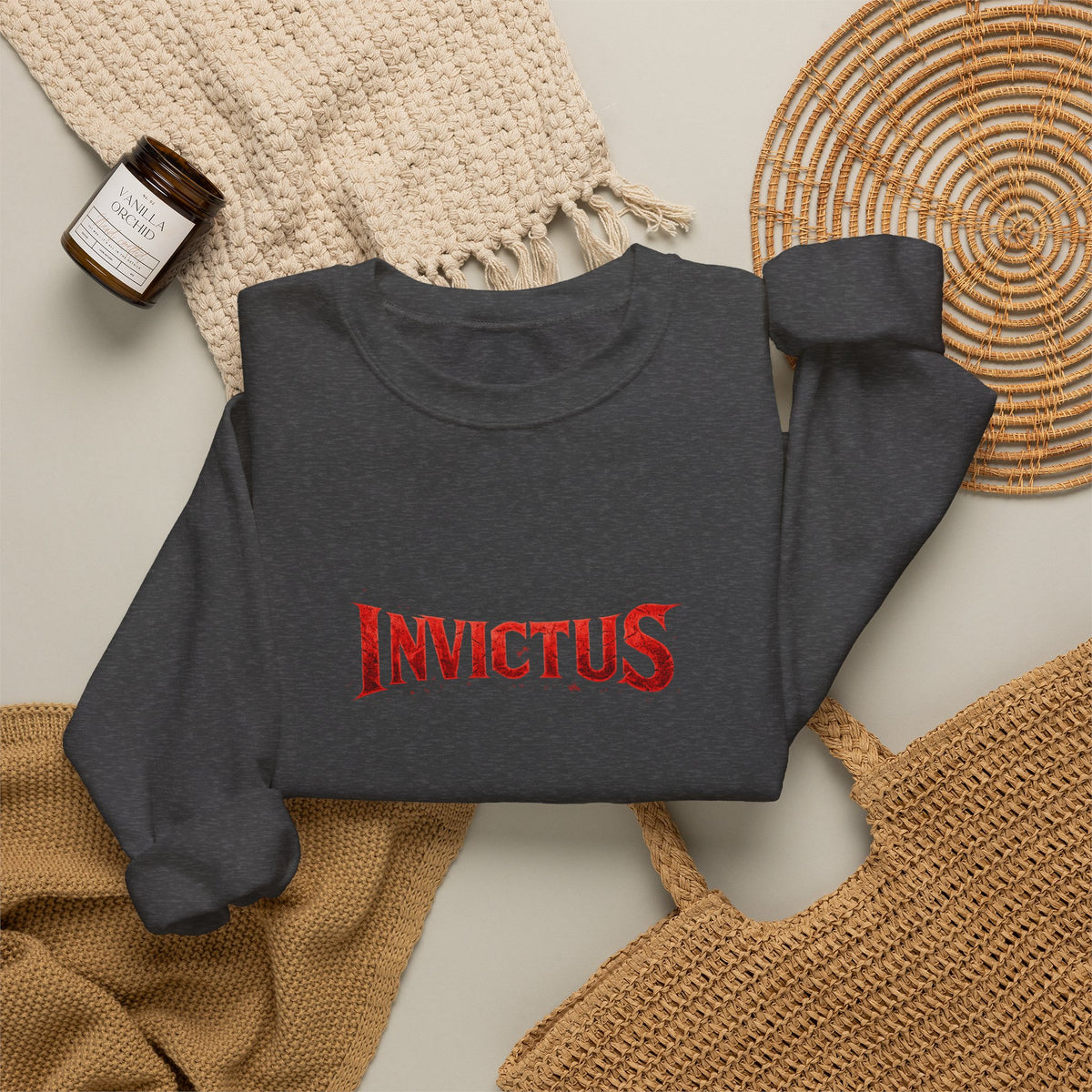 Invictus Crewneck Sweatshirt — Bold Red Script Pullover