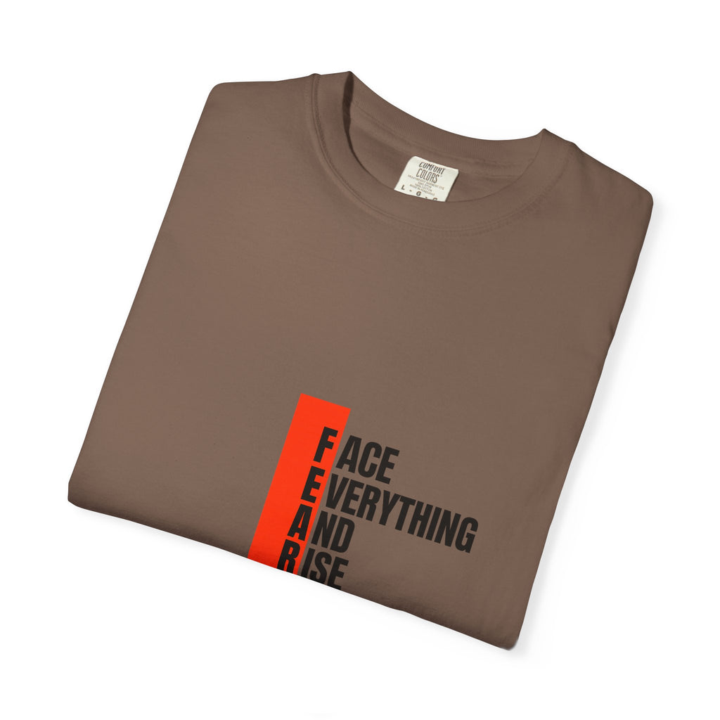 Motivational T-Shirt — "FEAR: Face Everything And Rise" Bold Red Accent
