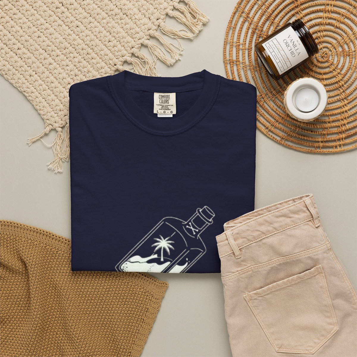 Pocket Island T‑Shirt — Minimal Bottle Isle Graphic Tee