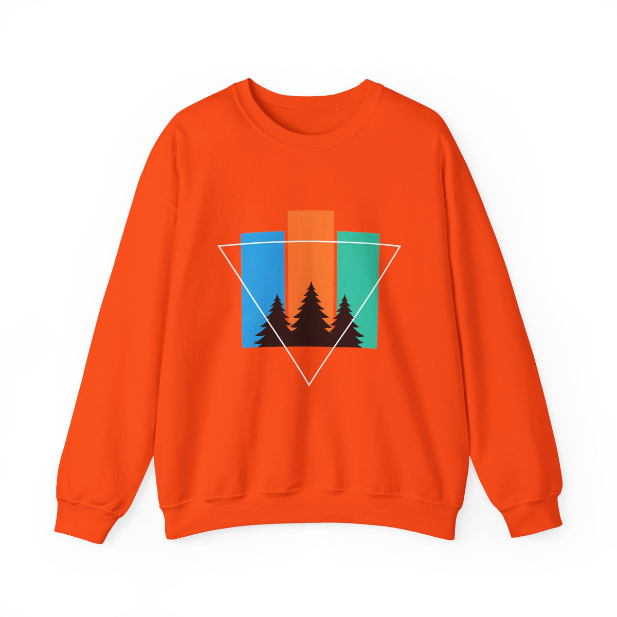 Retro Forest Crewneck Sweatshirt — Colorblock Trees Graphic
