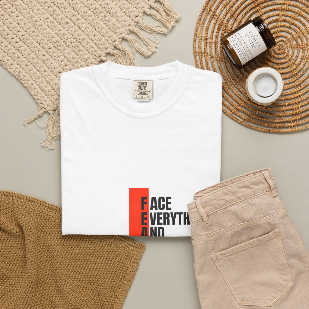 Motivational T-Shirt — "FEAR: Face Everything And Rise" Bold Red Accent