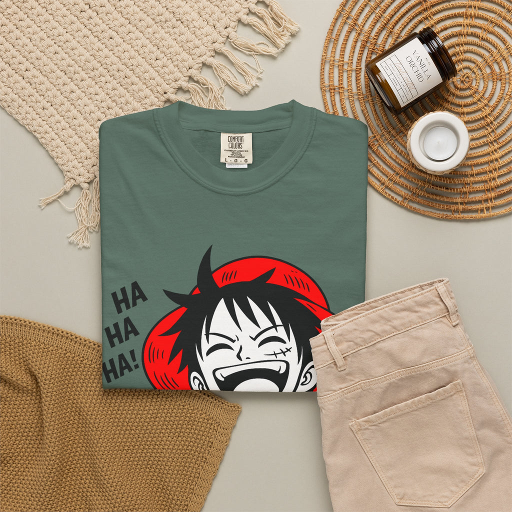 Anime Luffy Laughing Graphic T-shirt - Monkey D. Luffy Peace Sign Tee