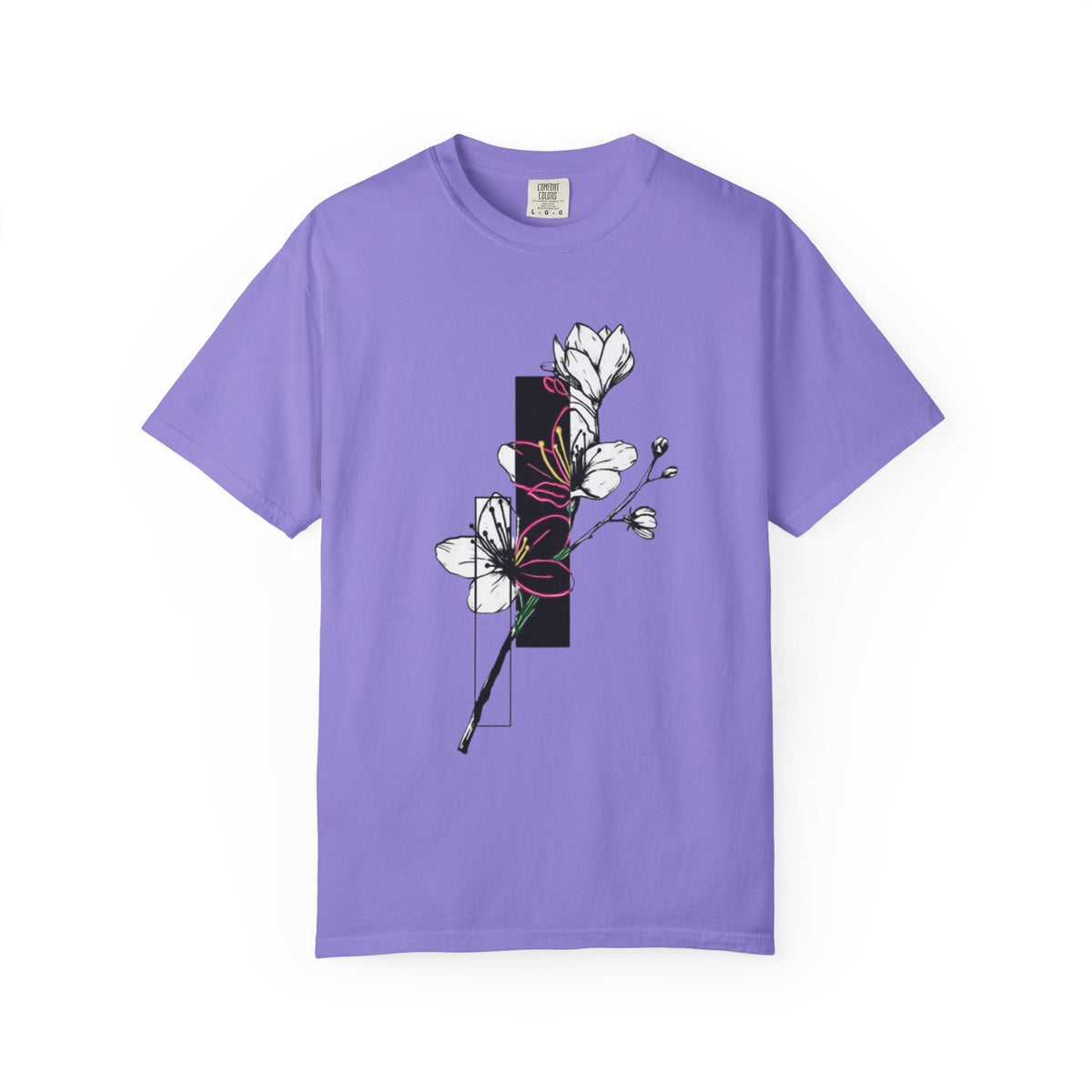 Floral Minimalist T-Shirt — Black Bar Magnolia Graphic