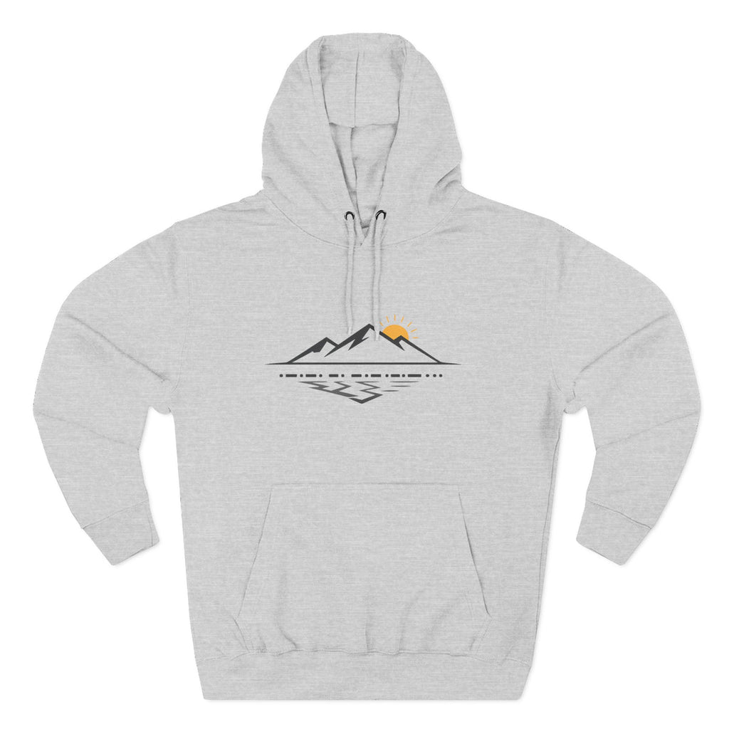 Mountain Sunrise Hoodie — Minimal Outdoor Graphic Pullover