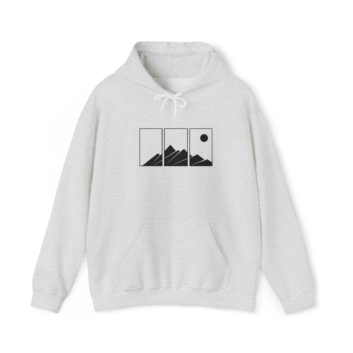 Mountain Triptych Hoodie — Minimalist Scenic Graphic Pullover Embroidered