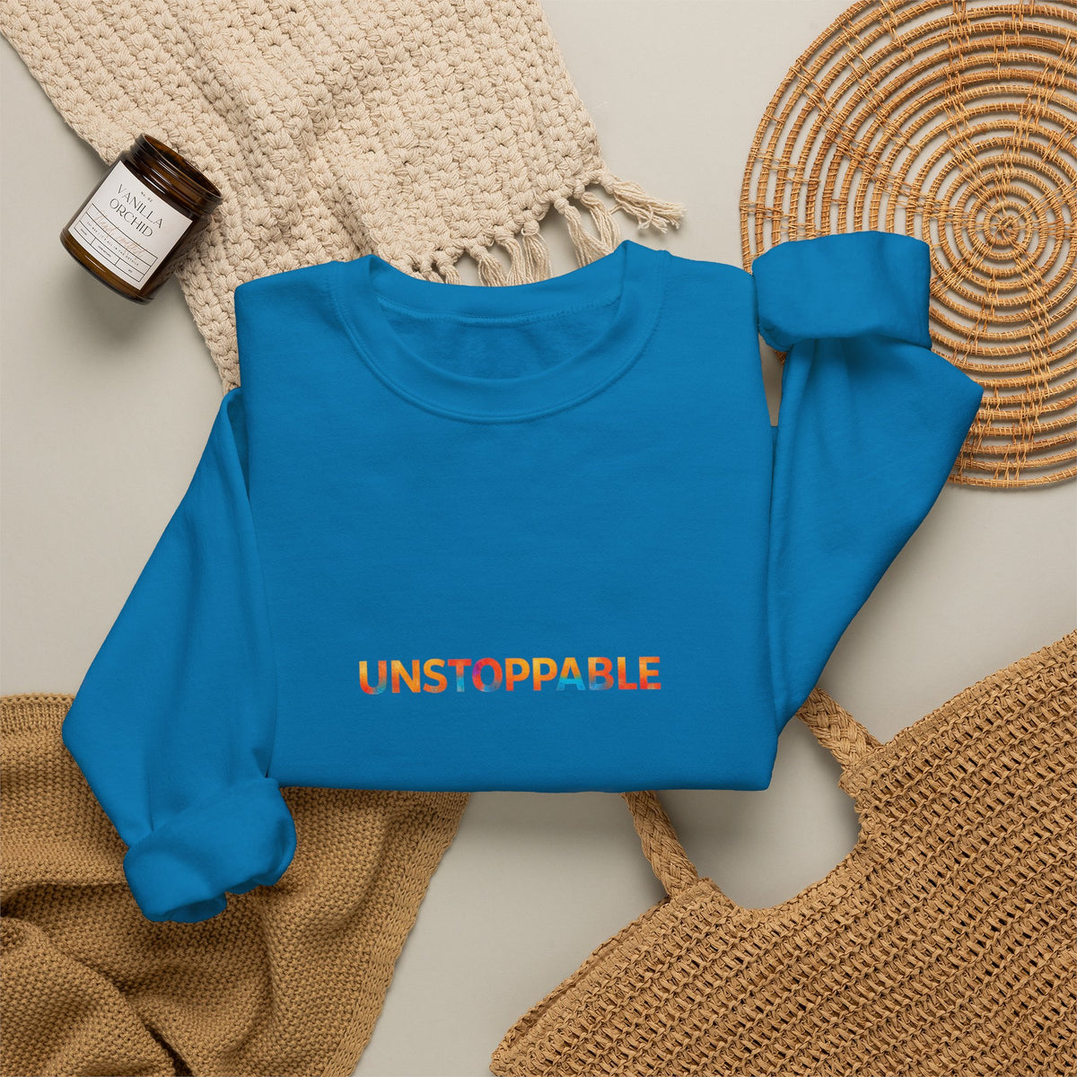 Unstoppable Crewneck Sweatshirt — Inspirational Rainbow Text Pullover