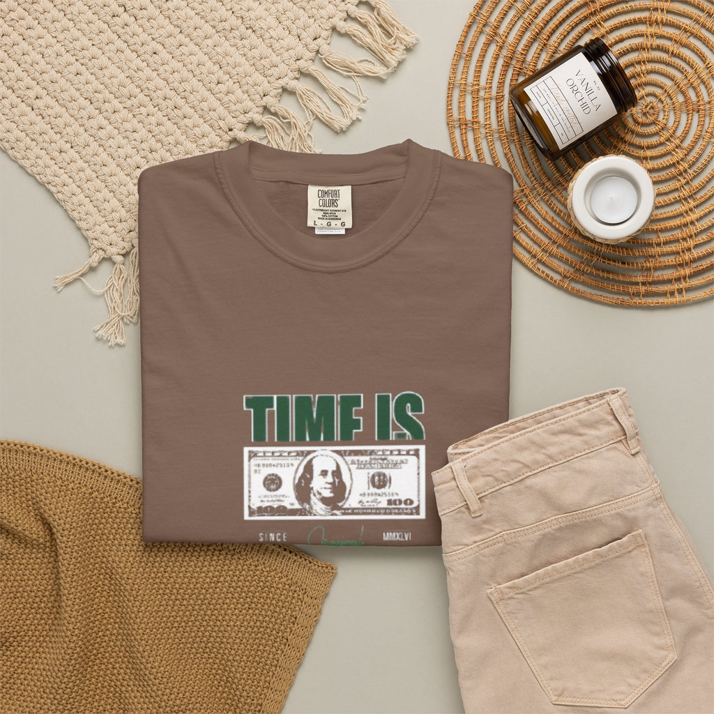 Money Vibe T-Shirt — "TIME IS" Graphic Dollar Bill Tee