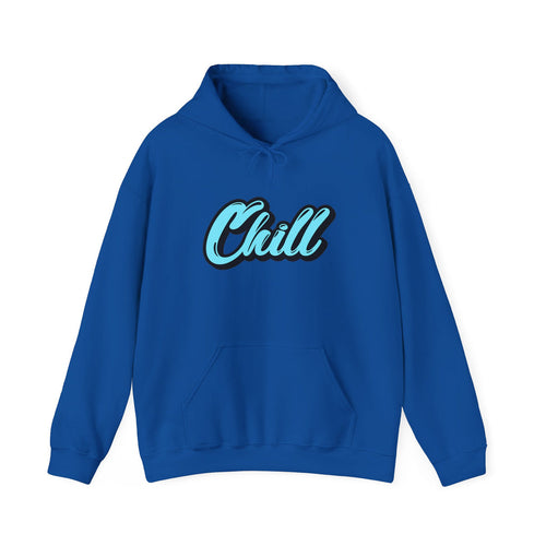 Chill Script Hoodie — Retro Blue Chill Graphic Pullover