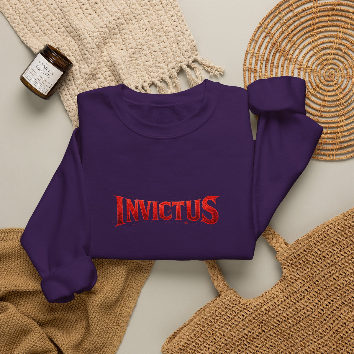 Invictus Crewneck Sweatshirt — Bold Red Script Pullover