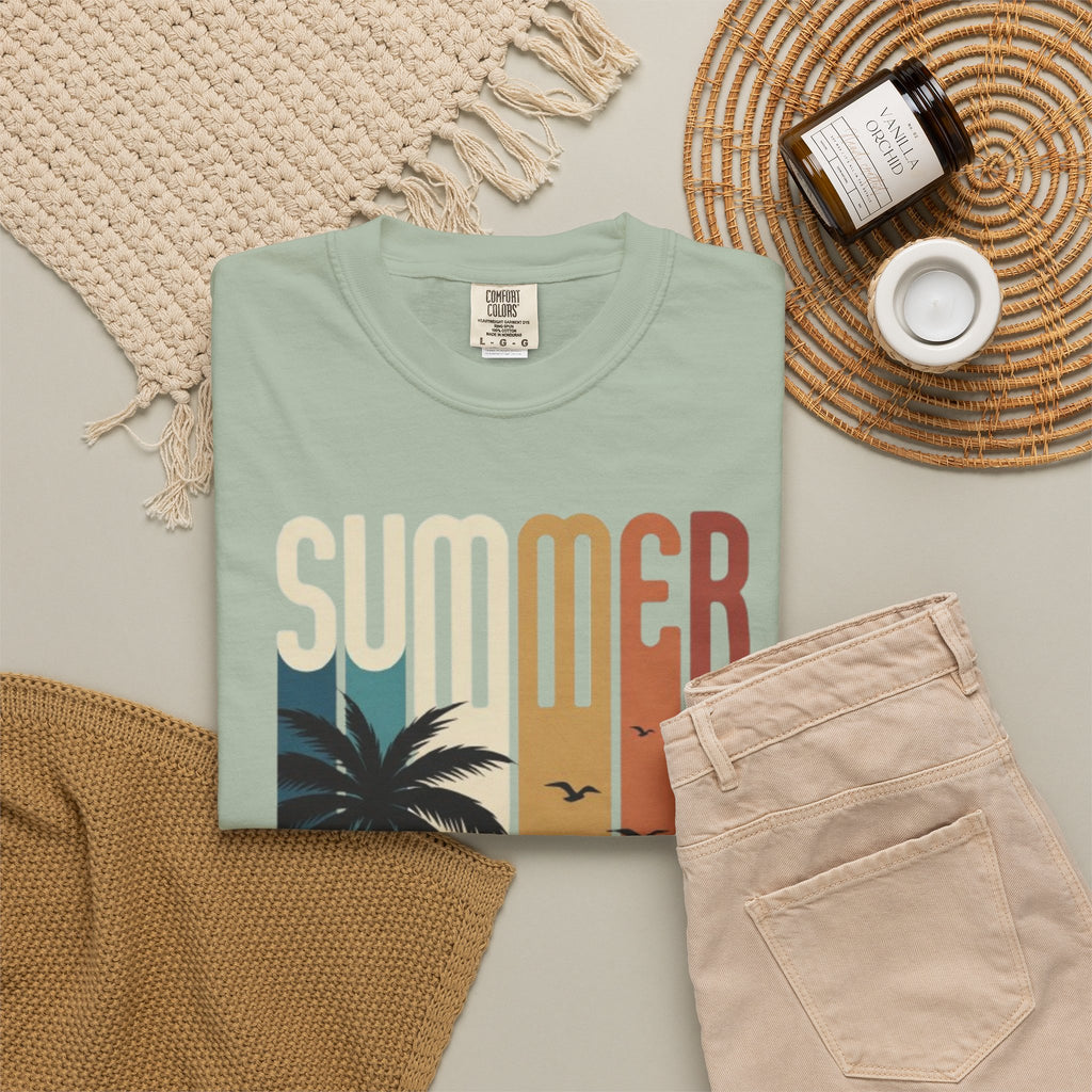 Summer Motorcycle Tee — Retro Palm Tree Beach Graphic T-Shirt