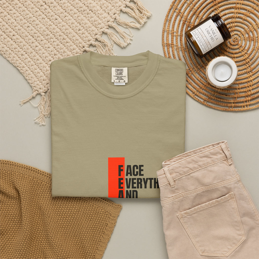 Motivational T-Shirt — "FEAR: Face Everything And Rise" Bold Red Accent