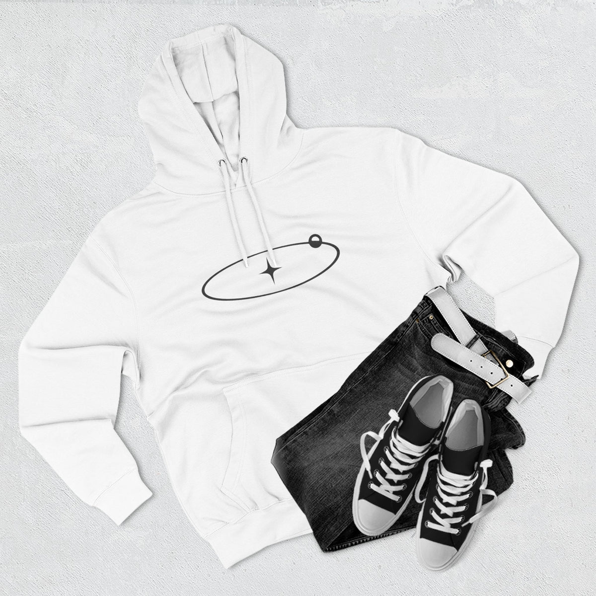 Minimal Orbit Hoodie — Simple Space Graphic Pullover