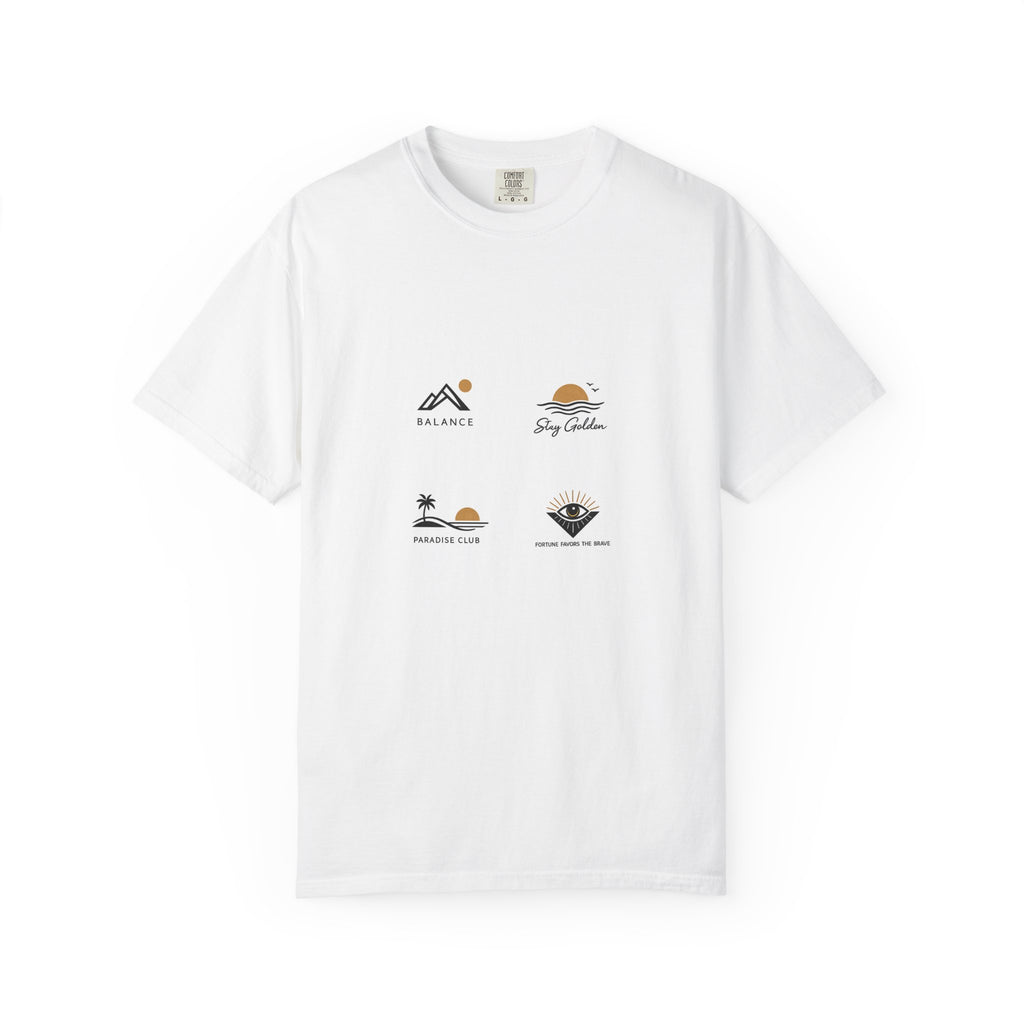 Paradise Club Tee — Minimal Sunset Palm Graphic T-Shirt