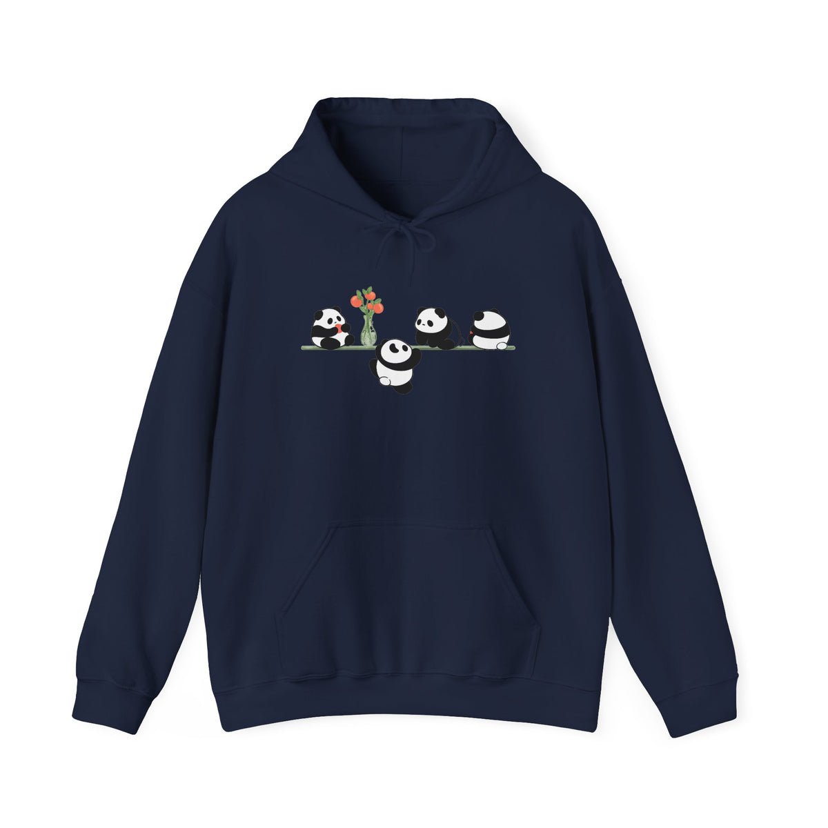 Pandas on a Line Hoodie — Cute Cartoon Pandas Holding Flower Pullover