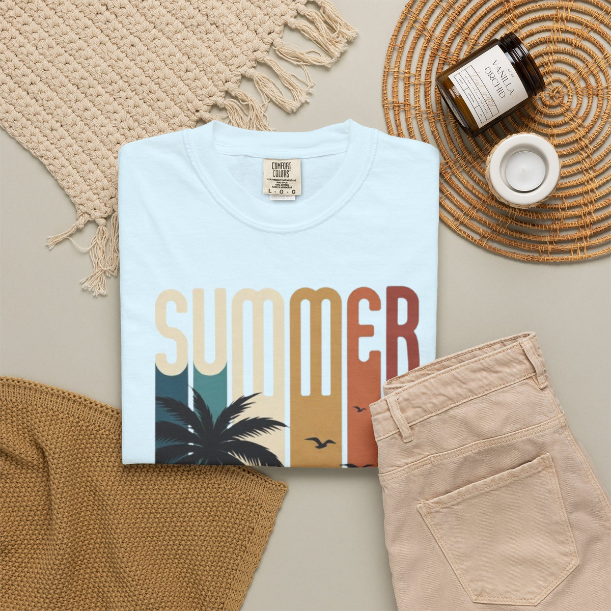 Summer Motorcycle Tee — Retro Palm Tree Beach Graphic T-Shirt