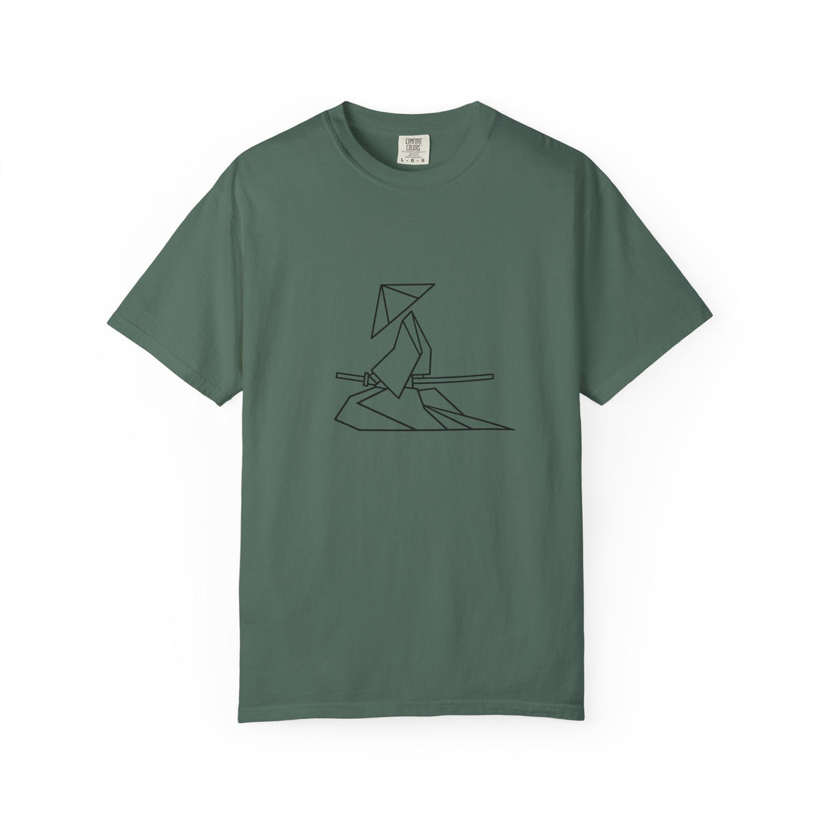 Samurai Line Art T-Shirt — Minimal Origami Swordsman Graphic Tee
