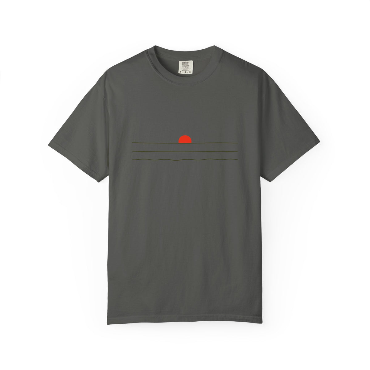 Sunset Minimalist T-Shirt — Red Sun Over Wavy Lines Tee