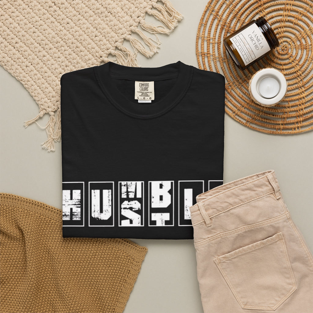 Hustle Block Letter T-Shirt — Vintage Graphic Tee with 'HUSTLE' Design