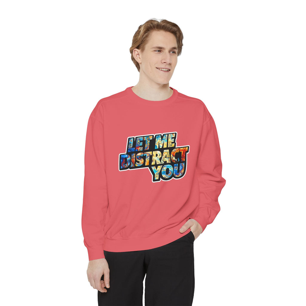 Let Me Distract You Sweatshirt — Colorful Retro Graphic Crewneck